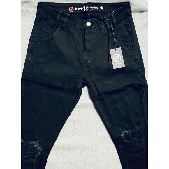 Parlay Jeans Mens 32 x 33 Black Red Denim Cotton Stretch Embroidered Street Wear - Picture 10 of 16
